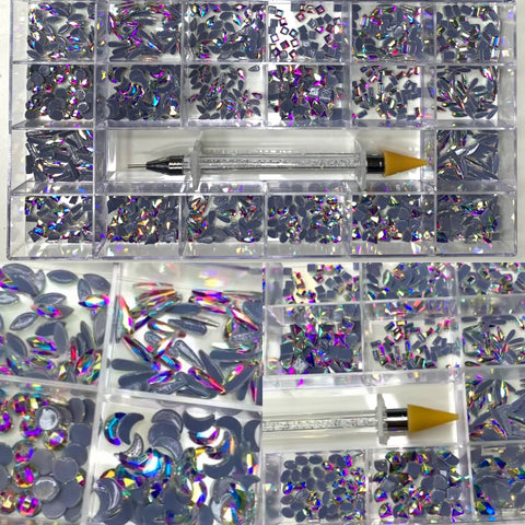 1000 pcs Iridescent AB Crystal Rhinestones - 20 Shapes x 50pcs each SKU: 1606-02 - for nails art design