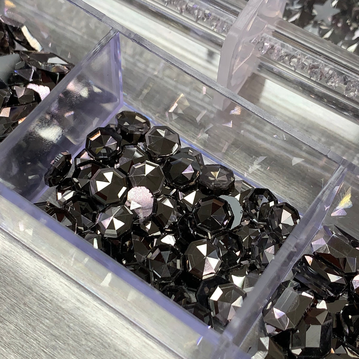 Gun Metal color Rhinestones set - 20 cells - 14 big shapes and 6 round ...