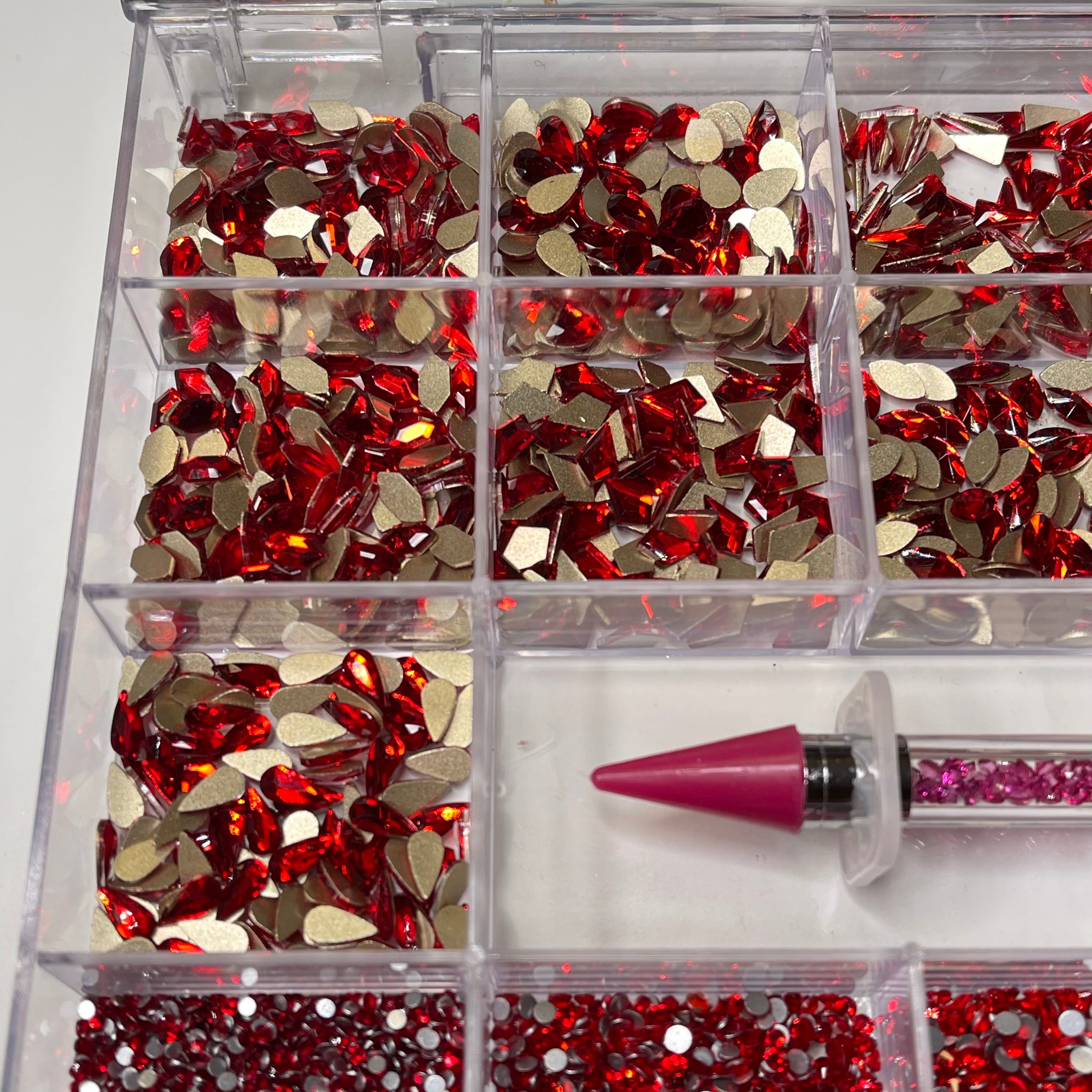 Red Crystal Rhinestone Set - Multi Shape Rhinestones - 20 different sh ...