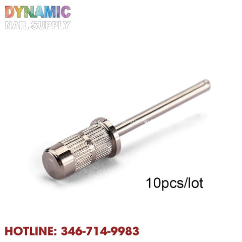 Displayed against a white background, the Machine Nail Drill Bits Zebra Sanding Bands by Dynamic Nail Supply features a textured grip with a sleek cylindrical tip. The text '10pcs/lot' is positioned to the right, and the DYNAMIC NAIL SUPPLY contact information, HOTLINE: 346-714-9983, is prominently shown at the bottom.