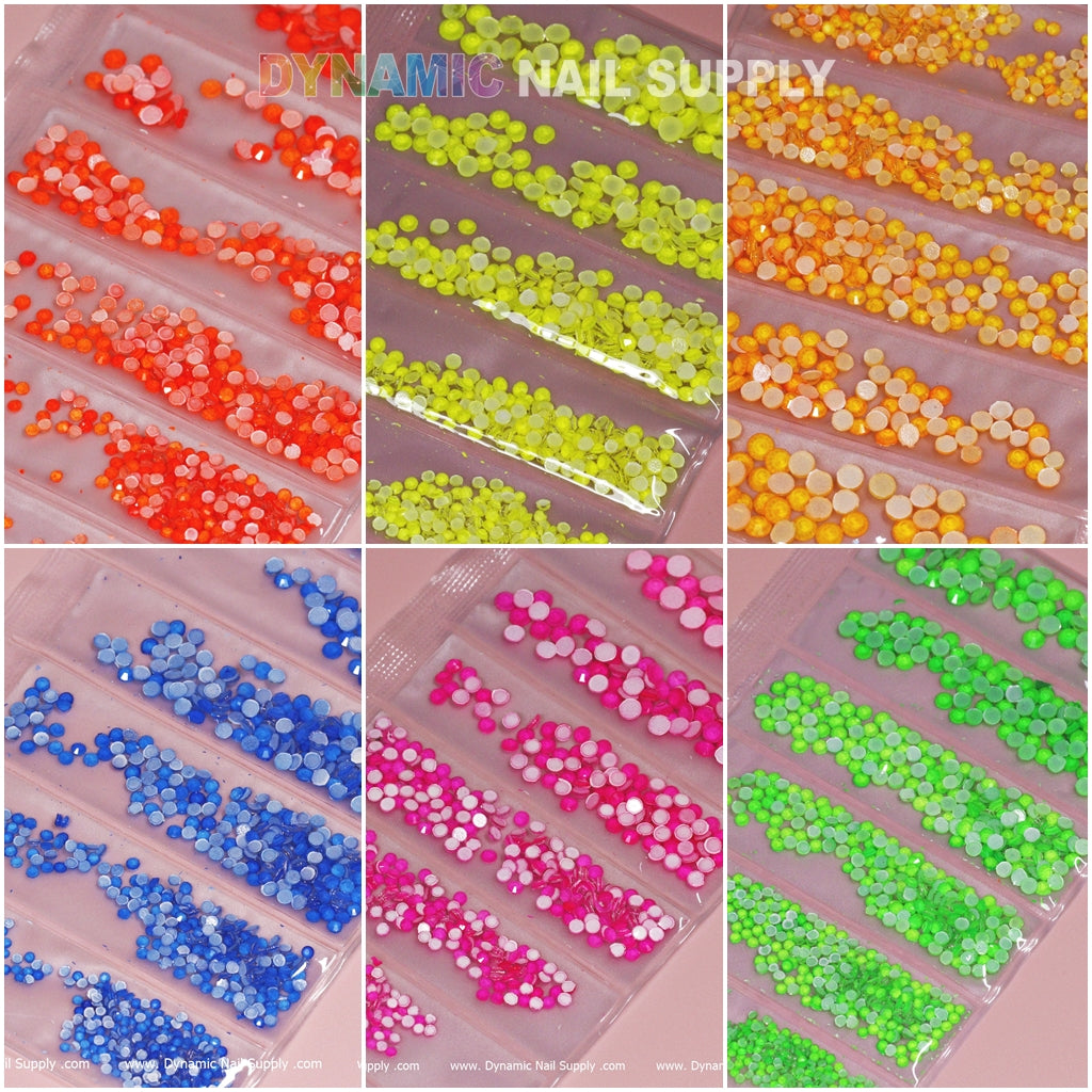 Round-shape Mixed-sizes Neon Rhinestone set – Dynamic Nail Supply