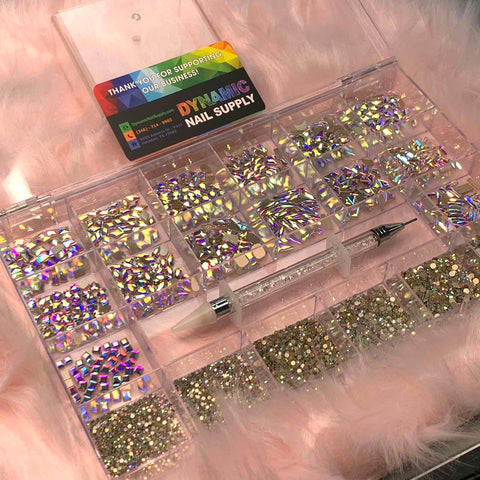 AB K9 Crystal Rhinestone set - 20 cells - 14 big shapes and 6 round shapes rhinestonesz