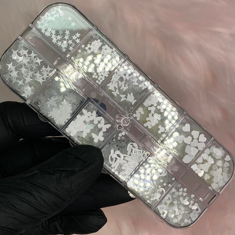 Heart / Butterfly / Flower sequins (white) for Spring Nails Art design